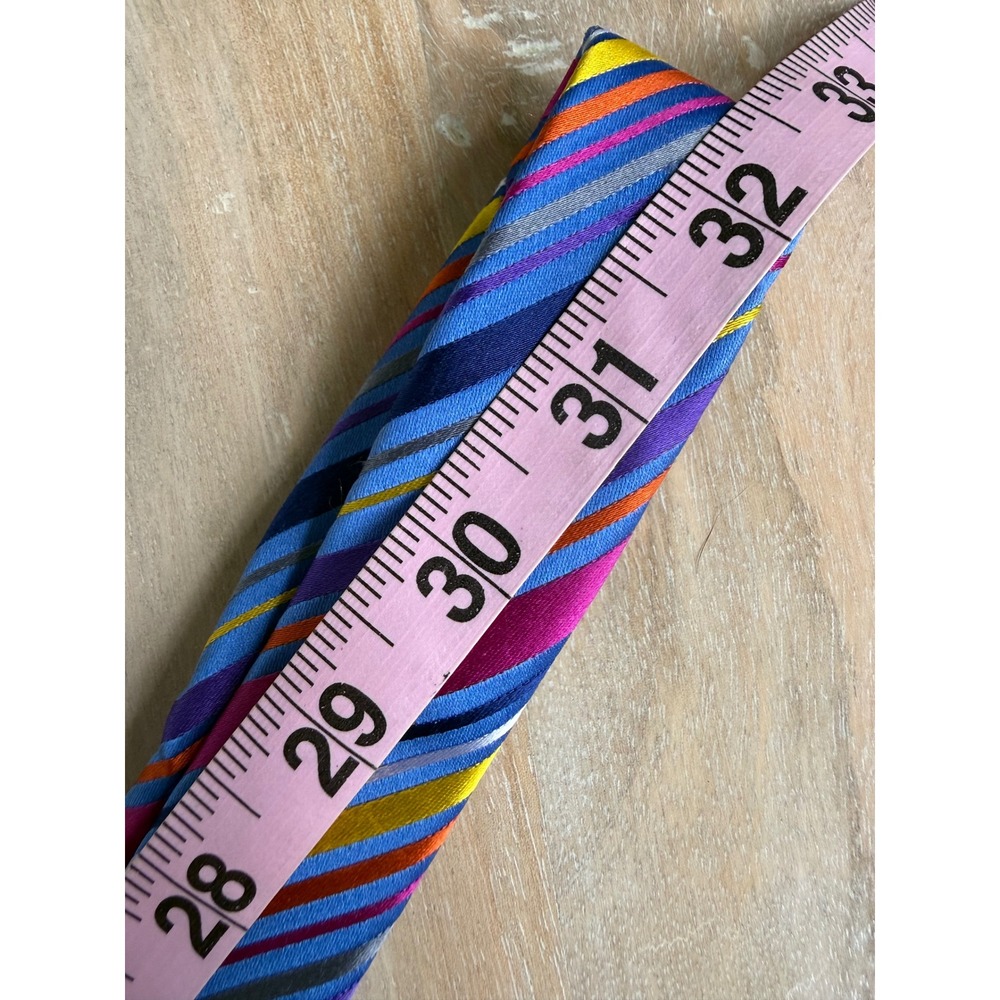 Paul Fredrick Necktie Mens rainbow Striped Silk Formal Business Tie blue pink - Picture 4 of 4